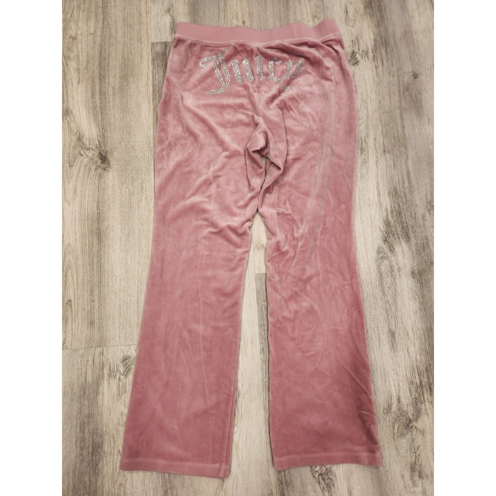 Juicy Couture Pink Velour Sweatpants Large Rhinestone Logo Wide Leg Y2K Sz Large